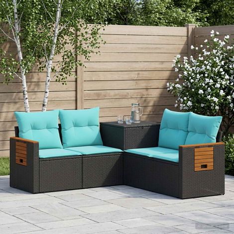 Set di divani da esterno componibile in polyrattan e acciaio per giardino, set da 5 pezzi, nero e blu - PANGIVO (1/5)