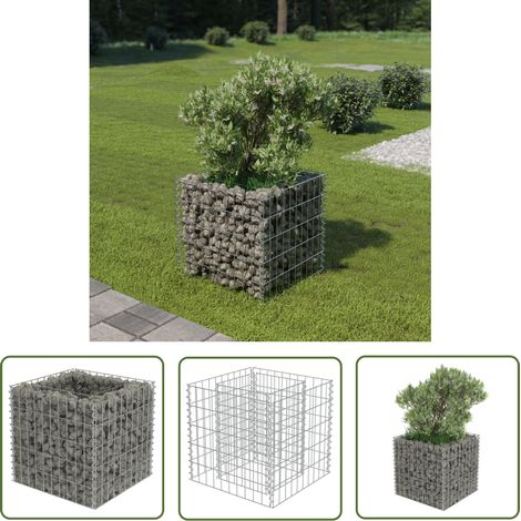 Jardinière, Pot de Fleurs d'extérieur, Lit surélevé à gabion Acier galvanisé 50x50x50 cm OIB5101E (1/5)