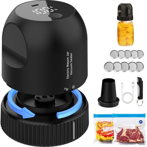 Machine - Sous Vide pour Bocaux Mason – Rechargeable – Appareil Noir avec Couvercles Multiples (1/5)