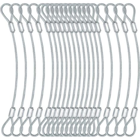 Kurzes Edelstahlseil mit Öse (2 mm), Edelstahlseil, Stahlseil, gummiertes Stahlseil, 30 cm – silber (1/4)
