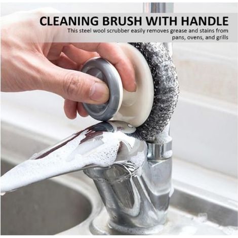 Brosse À Récurer - Laine D'acier Inoxydable - Pour Casseroles Fours Barbecues - Lot De 2 (1/5)