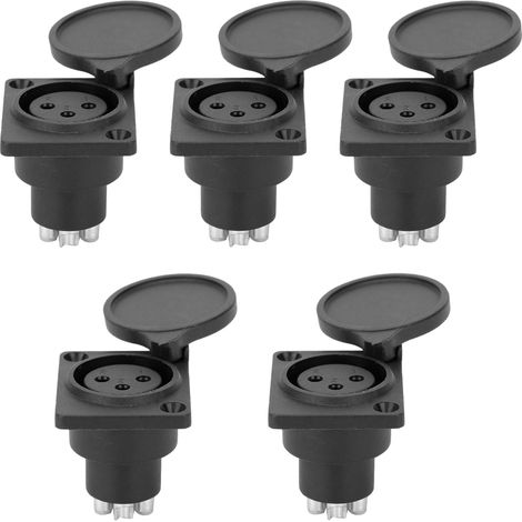 Lot de 5 connecteurs audio XLR femelles étanches à 3 broches pour panneau de châssis, destinés à l'alimentation et au microphone. (1/5)