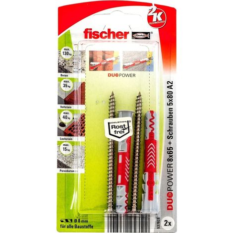 Fischer 2x DUOPOWER 8x65 S vite acciaio inossidabile A2 - 537628