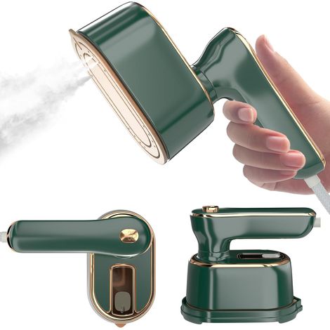 Fer vapeur voyage vert portable, mini défroisseur compact, rangement facile, anti-plis vêtements maison dortoir (1/5)
