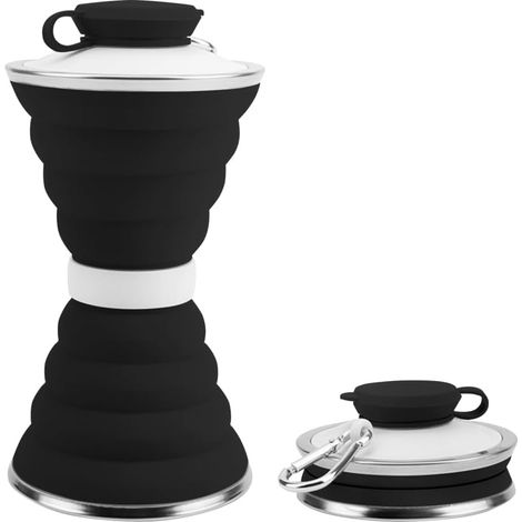 Bouteille Pliable en Silicone, Gourde pliable de 500ML, Tasse de Pliable Gobelet Sport Portable avec Mousqueton en Aluminium pour la Salle de Sport, le Camping et la Randonnée