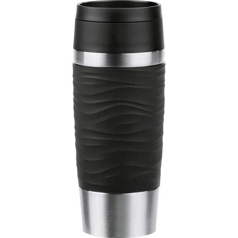 Mug de voyage isotherme Wave 0,36 l Bouchon à vis confortable Acier inoxydable 4 h chaud et froid 8 h 100% étanche Passe au lave-vaisselle Ouverture à 360° Noir (1/5)