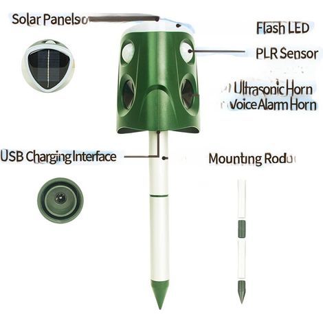 Ultraschall-Schädlingsbekämpfer mit Solarantrieb, wasserdicht, 360°-Infrarot, um Ratten aus dem Garten fernzuhalten (1/4)