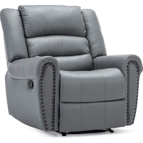 DENVER BONDED LEATHER RECLINER ARMCHAIR STUD SOFA HOME LOUNGE RECLINING CHAIR - GREY (1/5)