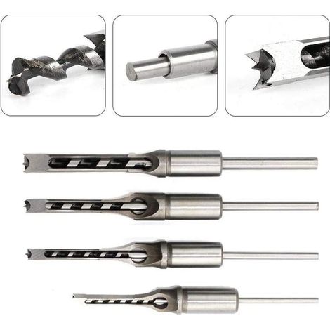 4 pcs Mèches de forage hélicodales HSS, travail du bois, carré, outils de forage, mortaises carrées, trou carré (1/3)