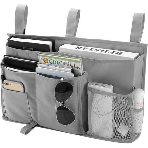 Bolsa organizadora colgante para mesita de noche，8 compartimentos，Ideal para camas de habitaciones de estudiantes，Negra (1/5)