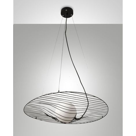 Suspension Homa en métal noir et verre soufflé, douille E27 40W, design intérieur élégant, protection IP20, hauteur réglable jusqu'à 2000 mm.