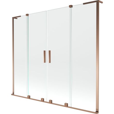 Mexen Velar L Duo biombos de bañera deslizantes de 2 alas 200 x 150 cm, transparente, oro rosa - 896-200-003-02-60 (1/2)