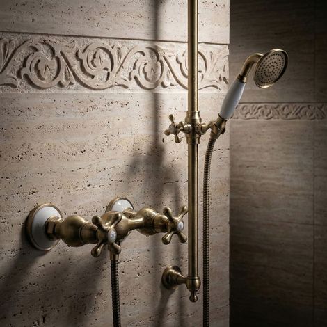 PaulGurkes Robinet de douche en bronze à deux poignées - Ensemble rétro antiquaire (1/5)