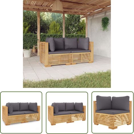 The Living Store Canapés d'angle de jardin et coussins 2 pcs Bois teck massif - Canape D'angle - Salon De Jardin - Meubles De Jardin - Teck Massif - Meubles Exterieur (1/5)