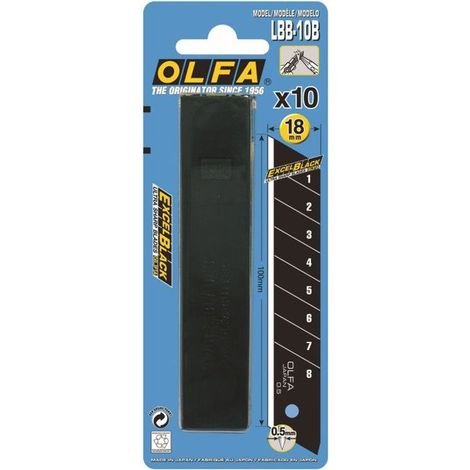 Lames - LOUTIL PARFAIT - DISTRIBUTEUR 10 LAMES NOIRES OLFA 18 MM - 18 mm (1/5)