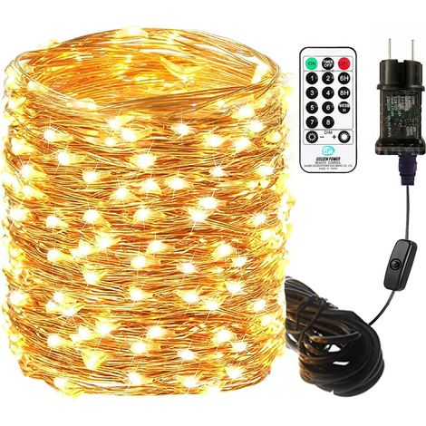 Guirlande Lumineuse 10m 100 LED, Blanc Chaud Fil Cuivre Guirlande Lumineuse Noël avec Prise, Étanche IP65, pour Décoration Intérieure Extérieure, Chambre, Jardin, Noël, Anniversaire, Mariage (1/5)