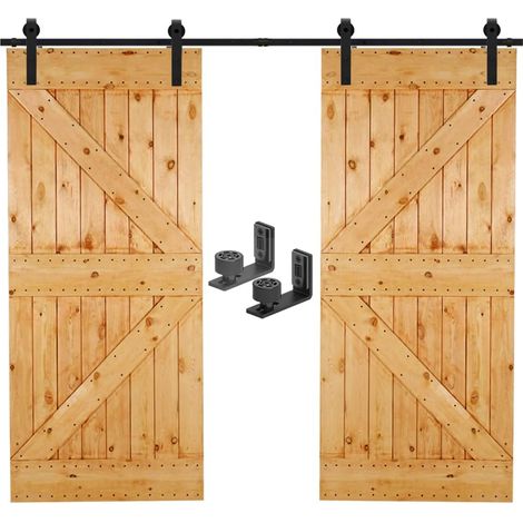 6.6FT/200cm Hardware Rail Kit Sliding Door Hanging Wooden Roller System and Rail for Double Doors with Adjustable Floor Guide (1/5)