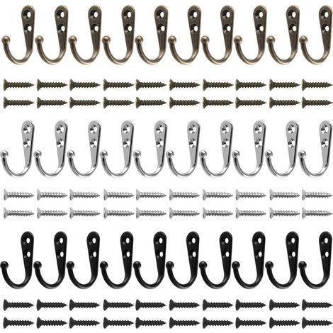 (Black, Silver, Bronze) 30 Pieces Wall Mounted Cloth Hanger Robe Hook with 60 Screws (1/4)