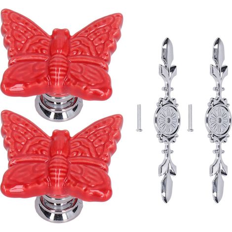 2 Poignées de Tiroir Papillon Rouge en Alliage de Zinc pour Meuble de Cuisine et Dressing - 1077D
