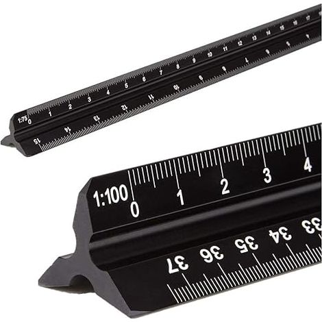 Righello triangolare in alluminio per architetti, scala metrica 1:20, 1:25, 1:50, 1:75, 1:100, 1:125, scala standard circa 30,5 cm, per architetti, studenti, disegnatori e ingegneri, nero