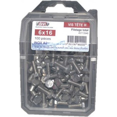 Vis tête hexagonale totalement filetée Inox A2 Coque de 10 pièces - 12 x 40 mm - BIVI