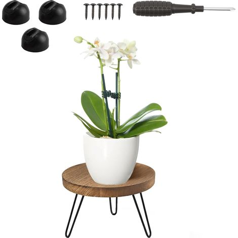 Support Plante en Bois, Tabouret Plante Rond, Support Plantes Interieur et Extérieur, Adaptable à Différentes Tailles de Pots, Idéal pour Maison, Jardin, Patio (Bois) (1/5)
