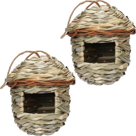 Nichoir à colibris (lot de 2) — Nichoir suspendu pour l'extérieur, tissé à la main — Mini nichoir en fibres naturelles — Décoration de jardin pour l'extérieur (1/4)
