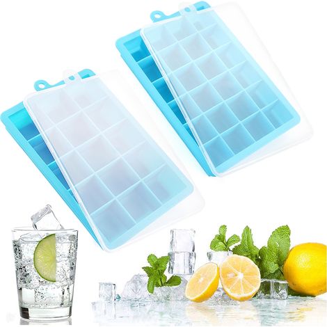 2 Bacs à glaçons, empilables avec couvercle, silicone souple, pour cocktails whisky café (1/5)