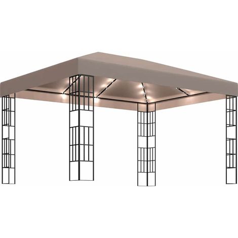 vidaXL Carpa cenador de jardín con tira de luces LED 4x3 m taupé (1/2)