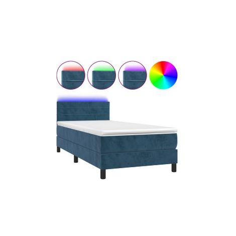 Sommier à lattes de lit et matelas et LED Bleu foncé 90x200 (1/5)