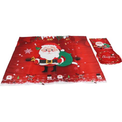 Ensemble nappe et housses de chaises de Noël pour la maison, la cuisine et la salle à manger, décoration festive, Père Noël rouge, 140 x 180 cm (1/5)