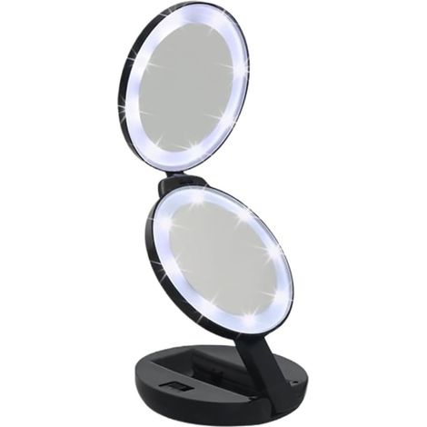 Miroir Pliable De Maquillage Double Face Noir Compact Portable Petit Format Voyage pour Femmes