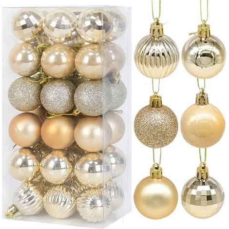 4 cm große hängende Weihnachtskugeln, Weihnachtsbaumschmuck, bruchsichere Kugeln, mattierte Kugeln, matt und glänzend, 36er-Pack (Gold) (1/5)