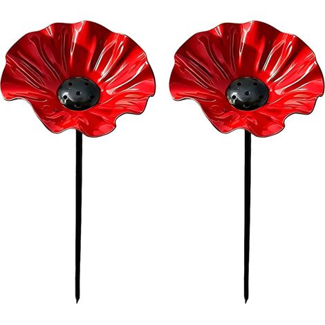 Bain d'oiseaux – lot de 2 piquets décoratifs – 15x60 cm – métal motif fleurs – abreuvoir jardin extérieur – pour oiseaux et abeilles