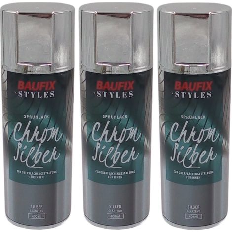3x Baufix Chrom Silber Effektlack Lackspray 400ml Farbspray Sprühdose Spraydose (1/2)
