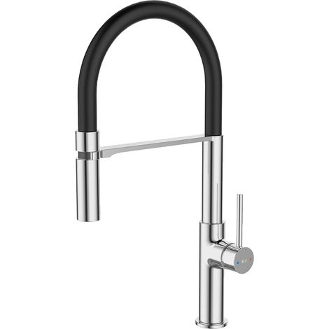 Mitigeur évier à douchette mobile - 1 unité - Chrome brillant - Bec pivotant et fixation facile - Cuisine moderne - Finition chromée (1/3)