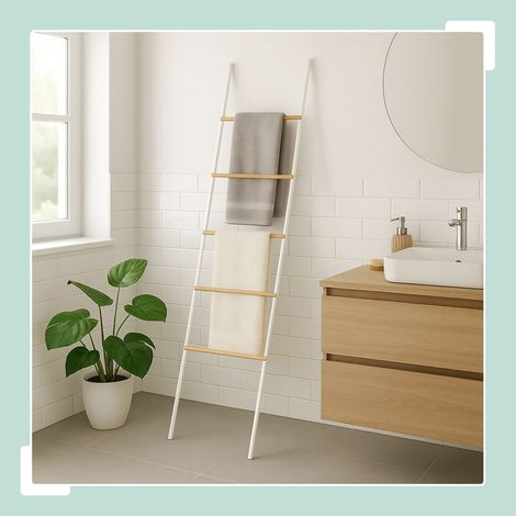 Echelle porte serviettes en bambou et fer - 5 barreaux usage polyvalent 210373141