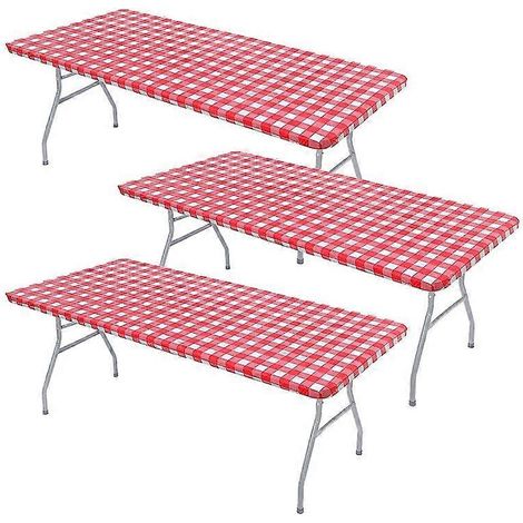 Lot de 3 nappes-tapis élastiques en vinyle pour table de pique-nique (rouge) (1/5)