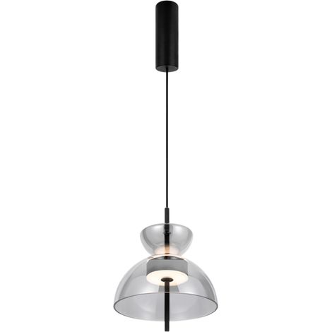 Maytoni Bangkok II Moderna plafoniera a sospensione a cupola da 25 cm, nera, 3000K, 1300 lm, paralume fumé (1/3)