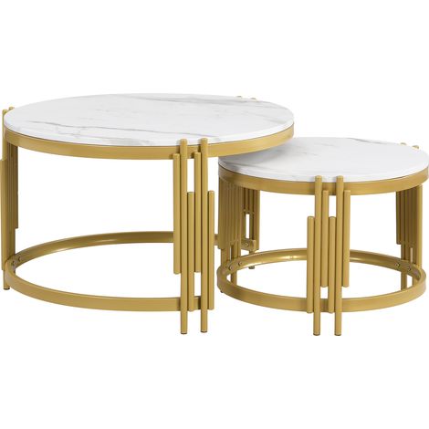 GagaTable basse gigogne ronde effet marbre métal doré (1/5)