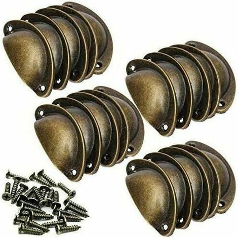 20 Vintage-Muschelgriffe für Schubladen, Schranktüren, Möbel, Küche, Eisen, Schrankknauf mit Schrauben, 82 mm, Antikmessing (1/4)