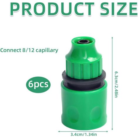 Set di 6 connettori in plastica per tubo di irrigazione - Adattatore per tubo da giardino - Accessorio per micro tubo da 8/12 mm - Sistema di irrigazione da giardino (verde) (1/4)