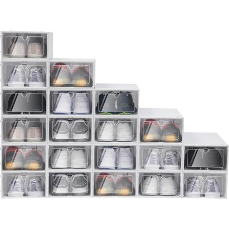 Lot de 20 boîtes à chaussures en plastique transparent empilable 33 x 23 x 14 cm