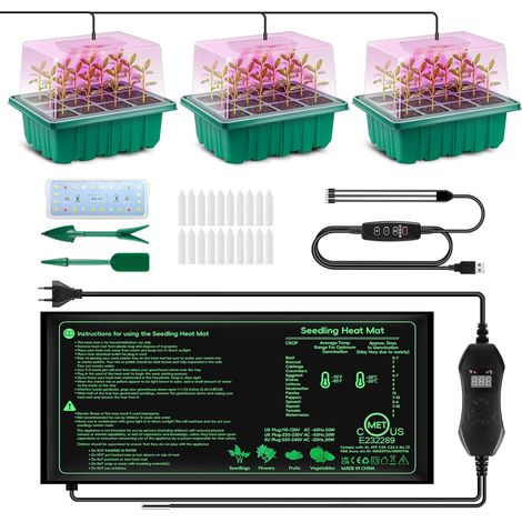 Mini Serre Intérieure - 36 Cellules - Plastique Transparent - Chauffage et Éclairage LED - Semis et Bouturage - 52x20 cm (1/5)