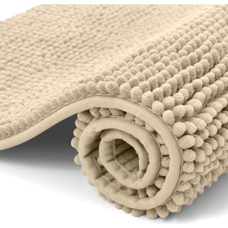 Tapis de bain en chenille - Antidérapant - Doux - Absorbant - Lavable - Pour salle de bain - 40 x 60 cm - Beige