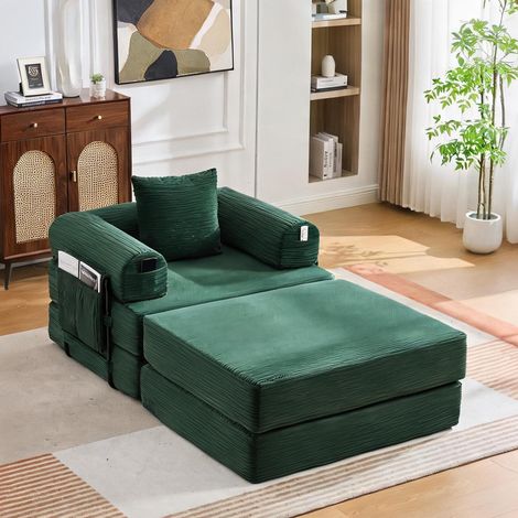 Fauteuil canapé 1 place en velours côtelé vert émeraude emerald (1/5)