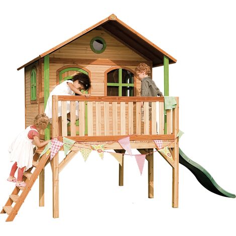 AXI Sophie Maison Enfant avec Toboggan Vert Aire de Jeux pour l'extérieur en marron & Vert Maisonnette / Cabane de Jeu en Bois FSC (1/7)
