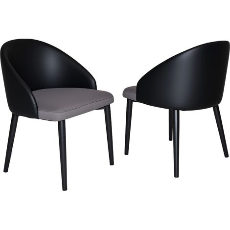 Chaise de salle à manger moderne avec dossier ergonomique en similicuir noir, assise en maille grise respirante et pieds en métal robustes avec embouts antidérapants – convient aux salles à manger et (1/4)