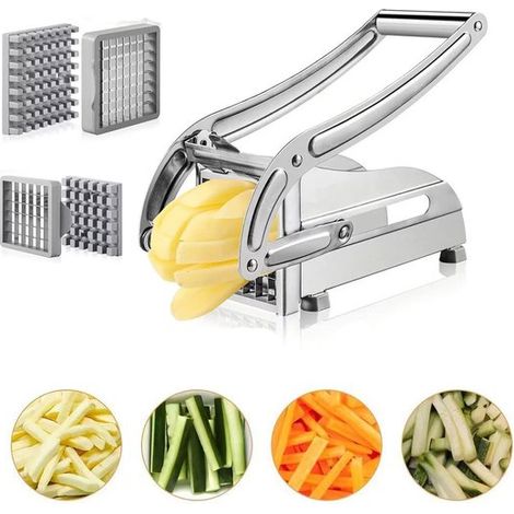 Tagliapatate, taglia patate, tagliaverdure, affettatrice per patate, macchina per patatine fritte con 2 lame in acciaio inox, acciaio inox professionale per G (1/5)