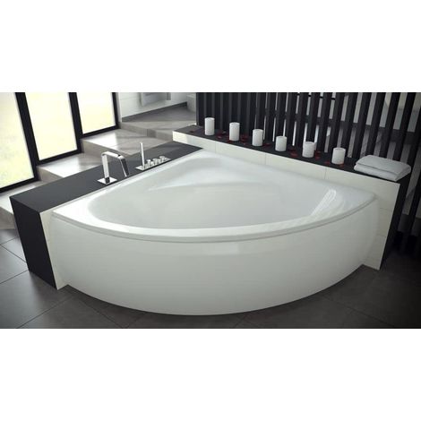 ECOLAM Baignoire d'angle acrylique Luksja 148x148cm, tablier en acrylique, pieds, siphon, silicone, Belle forme Aspect moderne original produit (1/5)